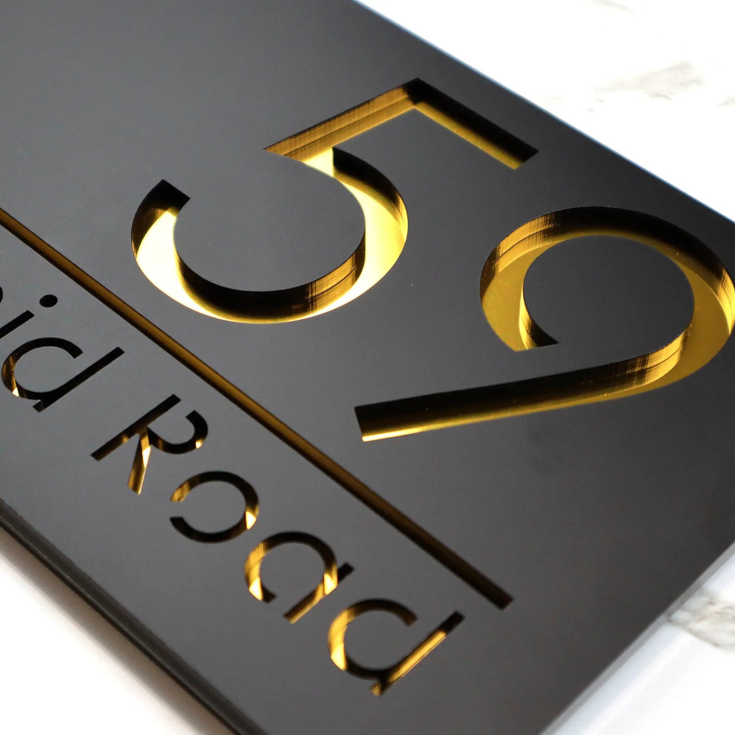 Custom Acrylic House/Letterbox Sign - Black Gold.