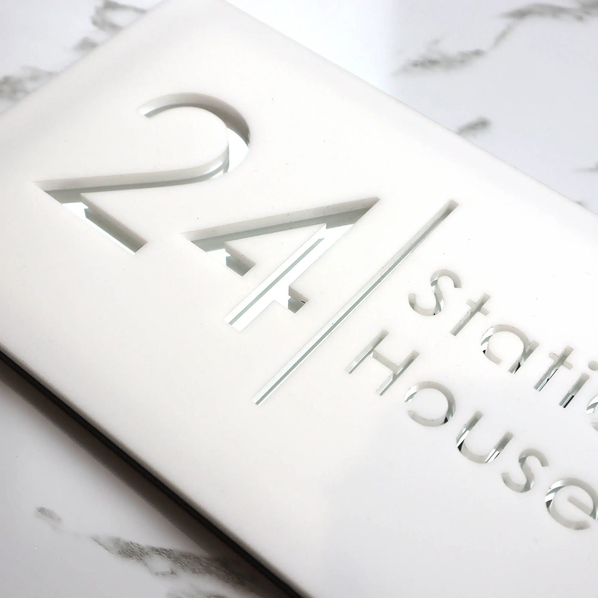 Custom Acrylic House/Letterbox Sign - White Silver.