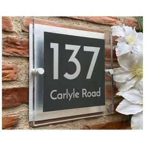 Navy modern custom address plaque floating sign.